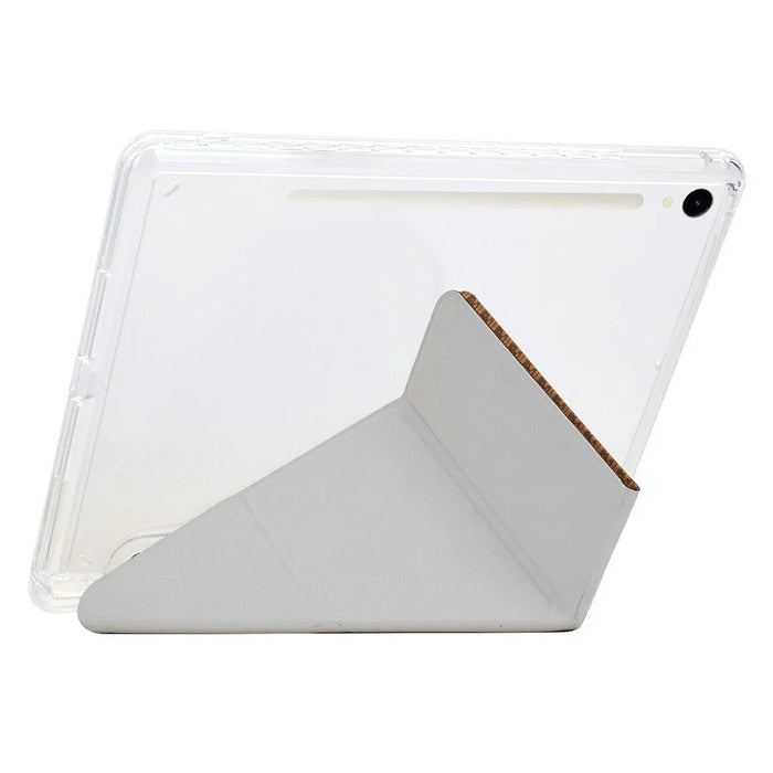 Tablet Case For Samsung Galaxy Tab S10 FE / Tab S9 FE / Tab S9 , Y-Fold Stand Pyramid-Patterned Leather + Clear Acrylic Cover with Pencil Holder - Gold - 4