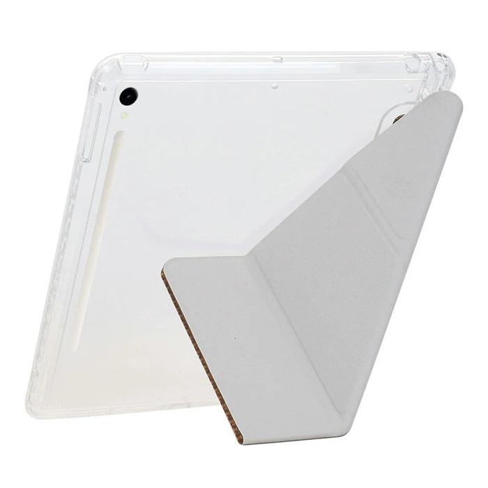 Tablet Case For Samsung Galaxy Tab S10 FE / Tab S9 FE / Tab S9 , Y-Fold Stand Pyramid-Patterned Leather + Clear Acrylic Cover with Pencil Holder - Gold - 5