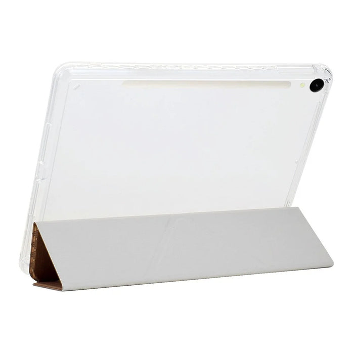 Tablet Case For Samsung Galaxy Tab S10 FE / Tab S9 FE / Tab S9 , Y-Fold Stand Pyramid-Patterned Leather + Clear Acrylic Cover with Pencil Holder - Gold - 6