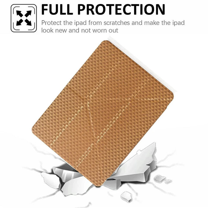 Tablet Case For Samsung Galaxy Tab S10 FE / Tab S9 FE / Tab S9 , Y-Fold Stand Pyramid-Patterned Leather + Clear Acrylic Cover with Pencil Holder - Gold - 7