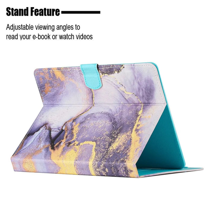 10-inch Tablet Universal PU Leather Case Stitching Marble Pattern Anti-scratch Protective Cover with Stand Card Holder - Purple Marble - 3