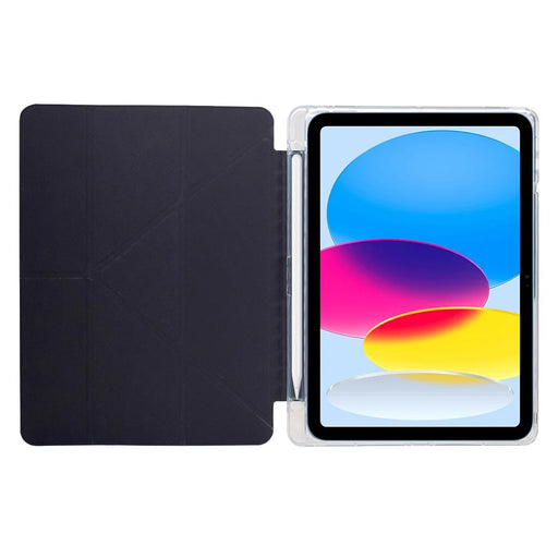 For iPad (2025) / 10.9 (2022) Case Y-Fold Stand Pattern Print Leather + Clear Acrylic Tablet Cover with Pencil Holder - Phantom Wolf - 2