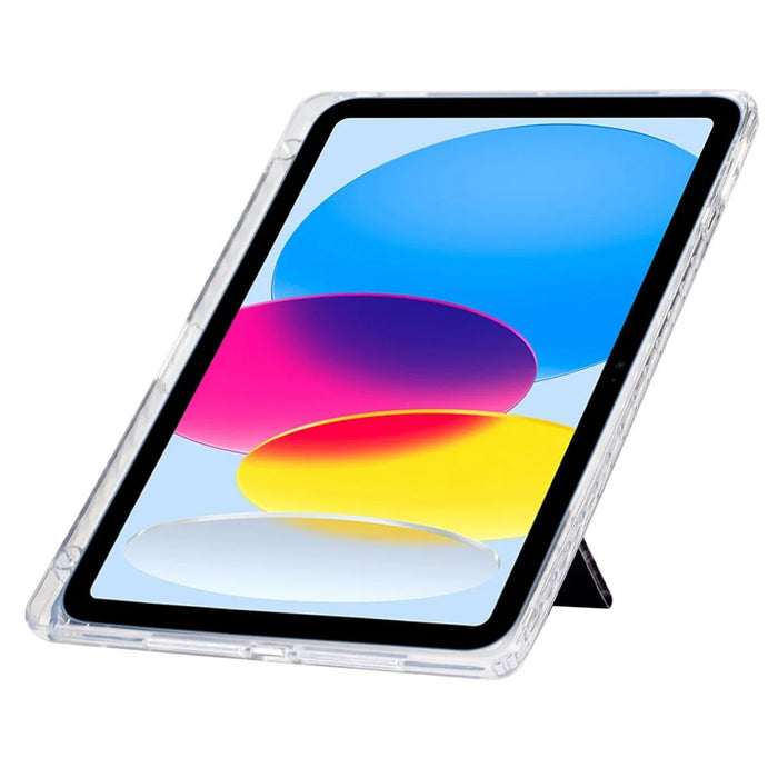 For iPad (2025) / 10.9 (2022) Case Y-Fold Stand Pattern Print Leather + Clear Acrylic Tablet Cover with Pencil Holder - Phantom Wolf - 3