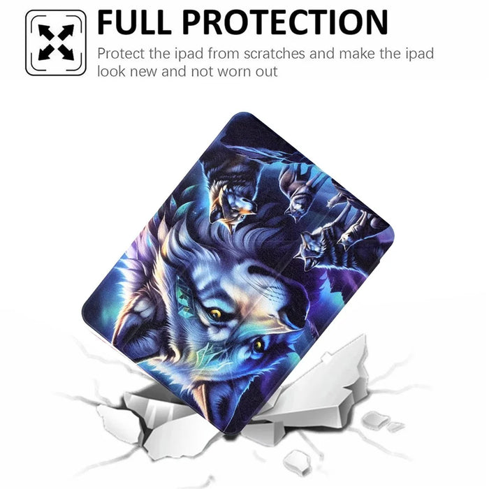 Tablet Case For iPad Pro 12.9 (2022) / (2021) / (2020) / (2018) , Stand Pattern Print Leather + Clear Acrylic Cover with Pencil Holder - Phantom Wolf - 5