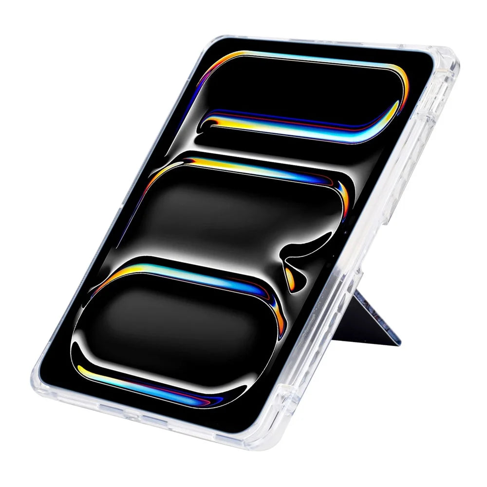 For iPad Pro 13 (2024) Case Y-Fold Stand Pattern Print Leather + Clear Acrylic Tablet Cover with Pencil Holder - Phantom Wolf - 2