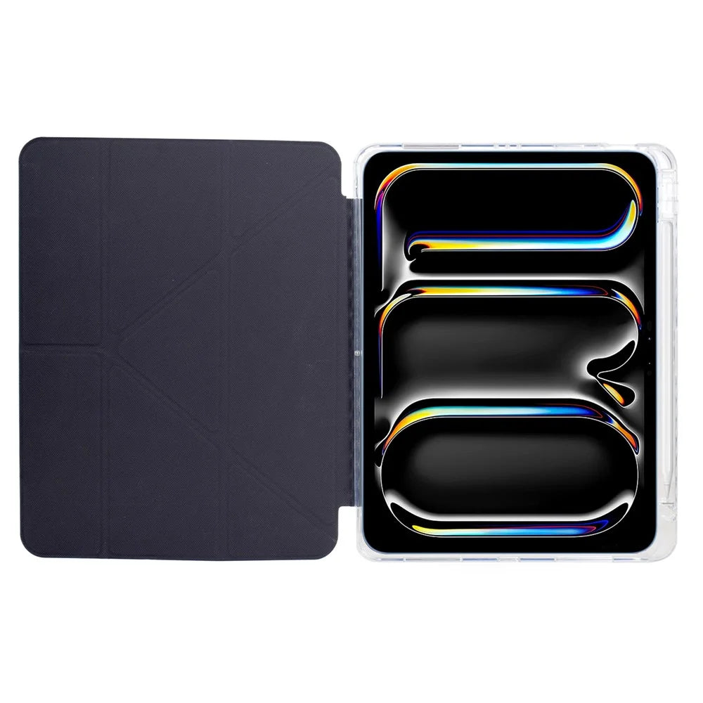 For iPad Pro 13 (2024) Case Y-Fold Stand Pattern Print Leather + Clear Acrylic Tablet Cover with Pencil Holder - Phantom Wolf - 3