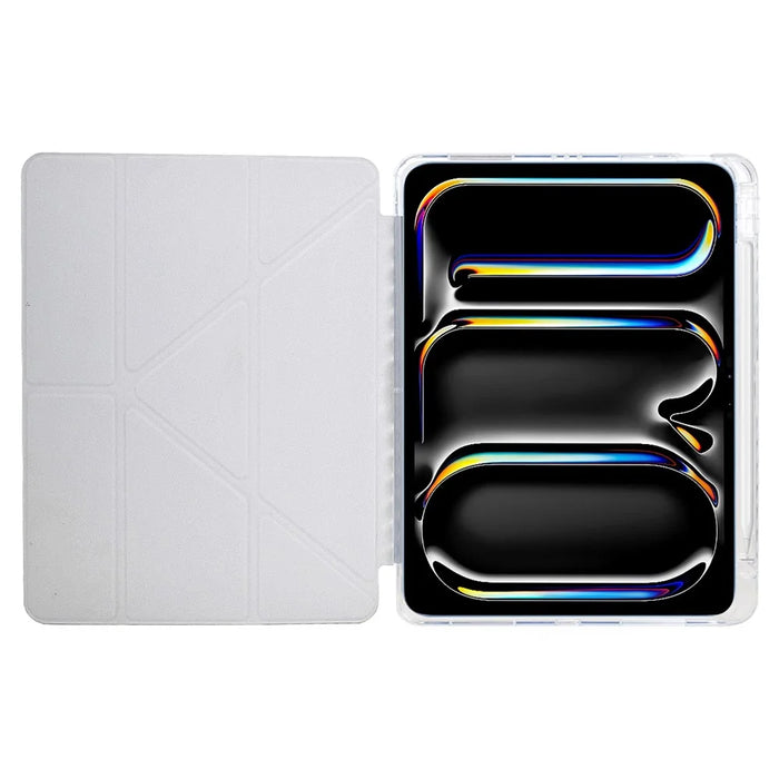 For iPad Pro 11 (2025) / (2024) Case Y-Fold Stand Pyramid-Patterned Leather + Clear Acrylic Tablet Cover with Pencil Holder - Gold - 2