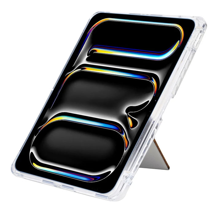 For iPad Pro 11 (2025) / (2024) Case Y-Fold Stand Pyramid-Patterned Leather + Clear Acrylic Tablet Cover with Pencil Holder - Gold - 3