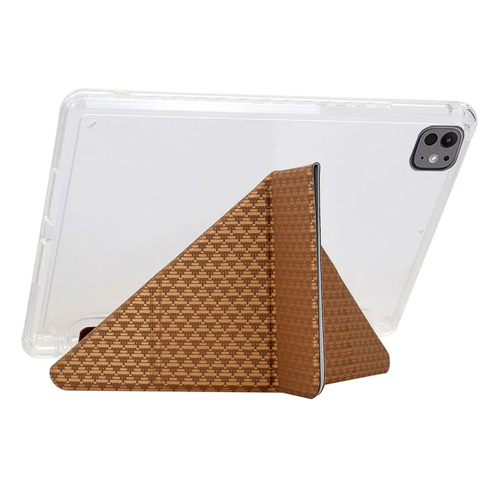 For iPad Pro 11 (2025) / (2024) Case Y-Fold Stand Pyramid-Patterned Leather + Clear Acrylic Tablet Cover with Pencil Holder - Gold - 4