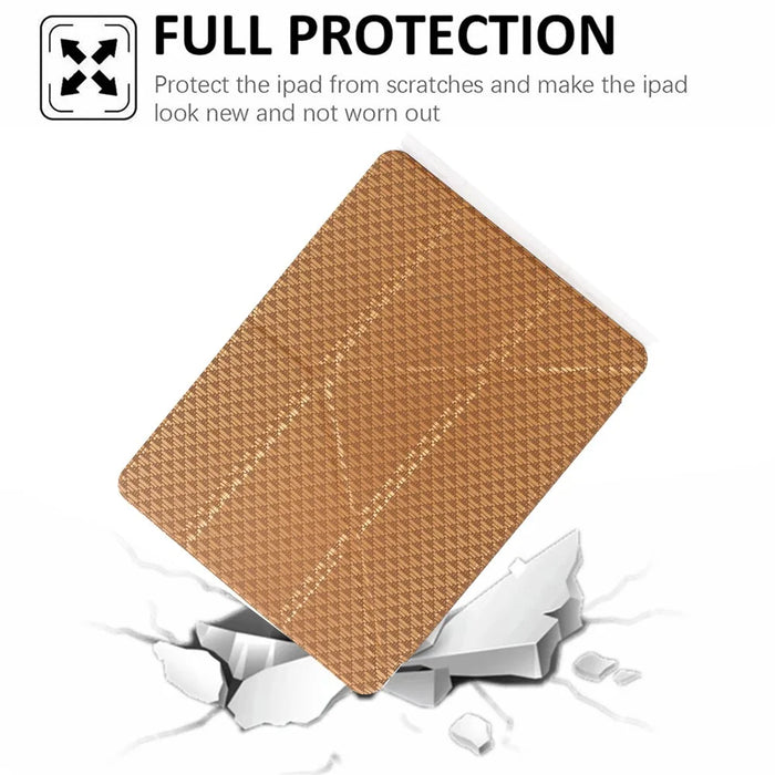 For iPad Pro 11 (2025) / (2024) Case Y-Fold Stand Pyramid-Patterned Leather + Clear Acrylic Tablet Cover with Pencil Holder - Gold - 5