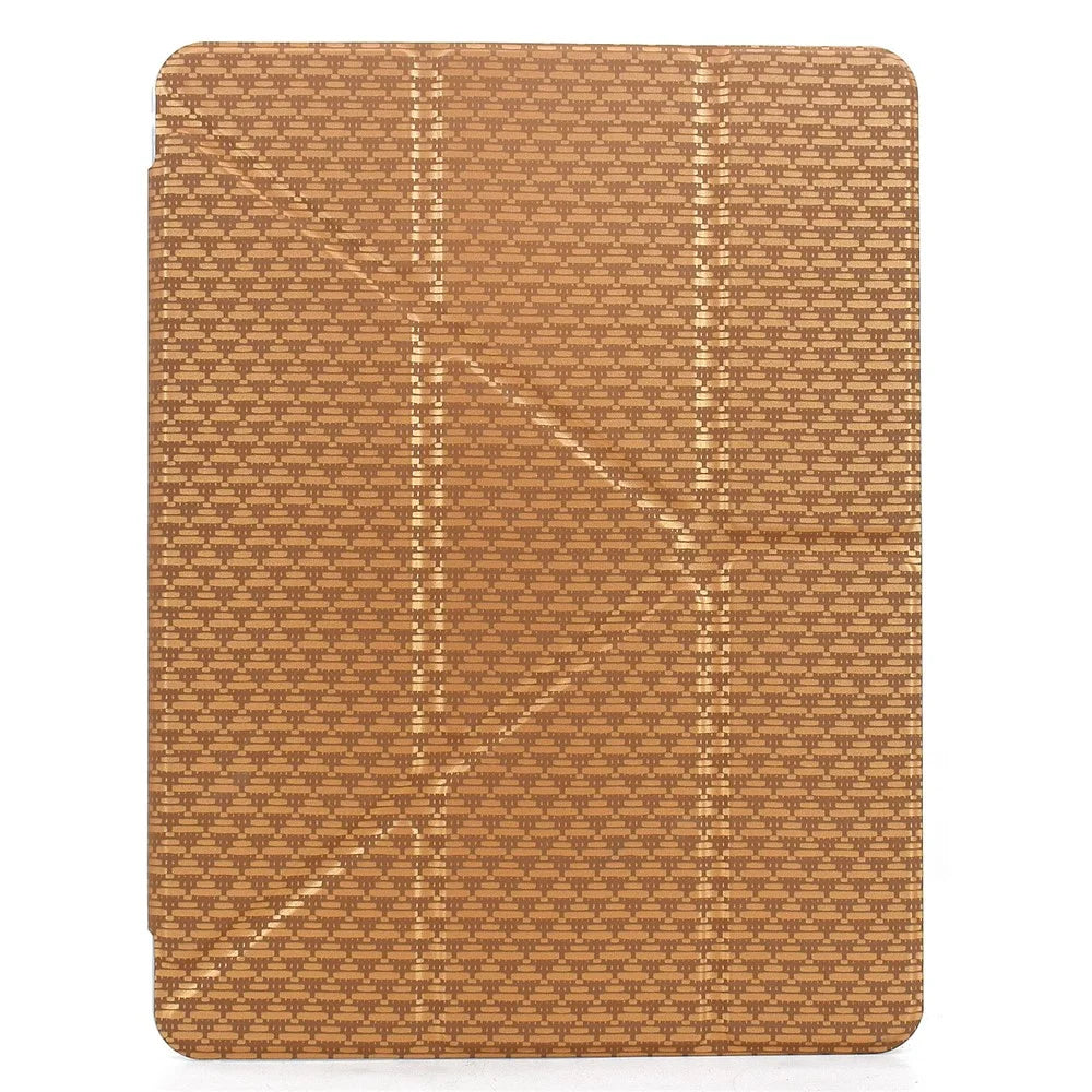 For iPad Pro 11 (2025) / (2024) Case Y-Fold Stand Pyramid-Patterned Leather + Clear Acrylic Tablet Cover with Pencil Holder - Gold - 6