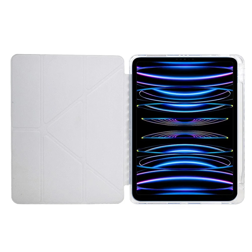 Tablet Case For iPad Pro 12.9 (2022) / (2021) / (2020) / (2018) , Y-Fold Stand Pyramid-Patterned Leather + Clear Acrylic Cover with Pencil Holder - Gold - 2