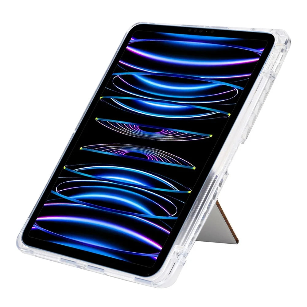 Tablet Case For iPad Pro 12.9 (2022) / (2021) / (2020) / (2018) , Y-Fold Stand Pyramid-Patterned Leather + Clear Acrylic Cover with Pencil Holder - Gold - 3