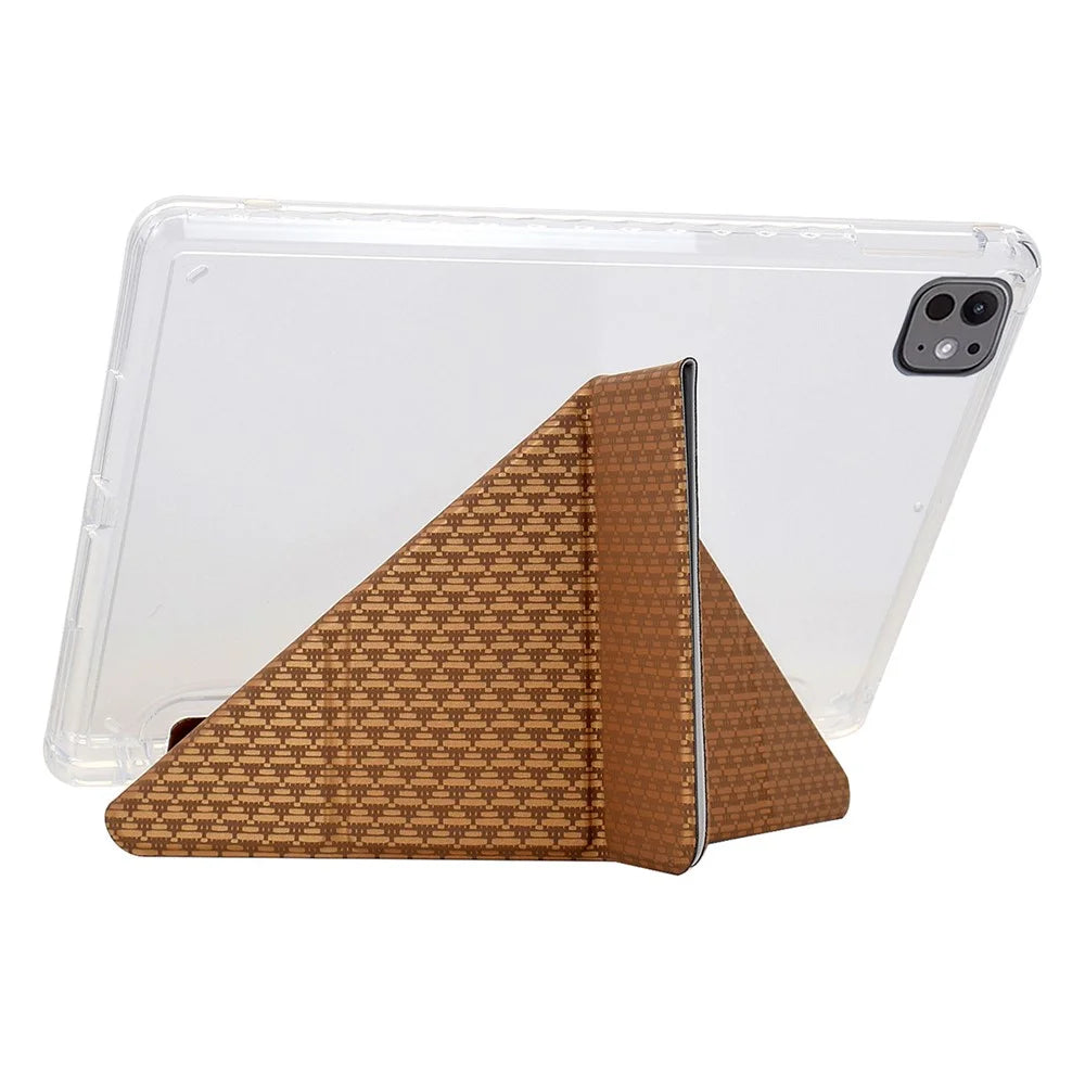 Tablet Case For iPad Pro 12.9 (2022) / (2021) / (2020) / (2018) , Y-Fold Stand Pyramid-Patterned Leather + Clear Acrylic Cover with Pencil Holder - Gold - 4