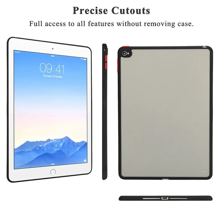 For iPad Air 2 Case Skin Touch Matte Acrylic TPU Shockproof Tablet Cover - Black - 6