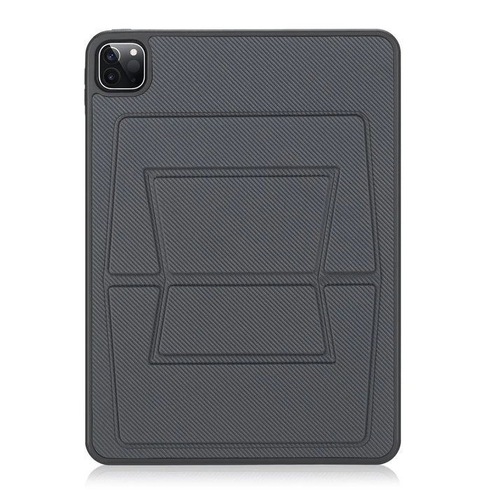 For iPad Pro 11 (2022)  /  (2021)  /  (2020)  /  (2018) Case Carbon Fiber Texture Magnetic Detachable Foldable Kickstand Tablet Cover - Dark Grey - 1