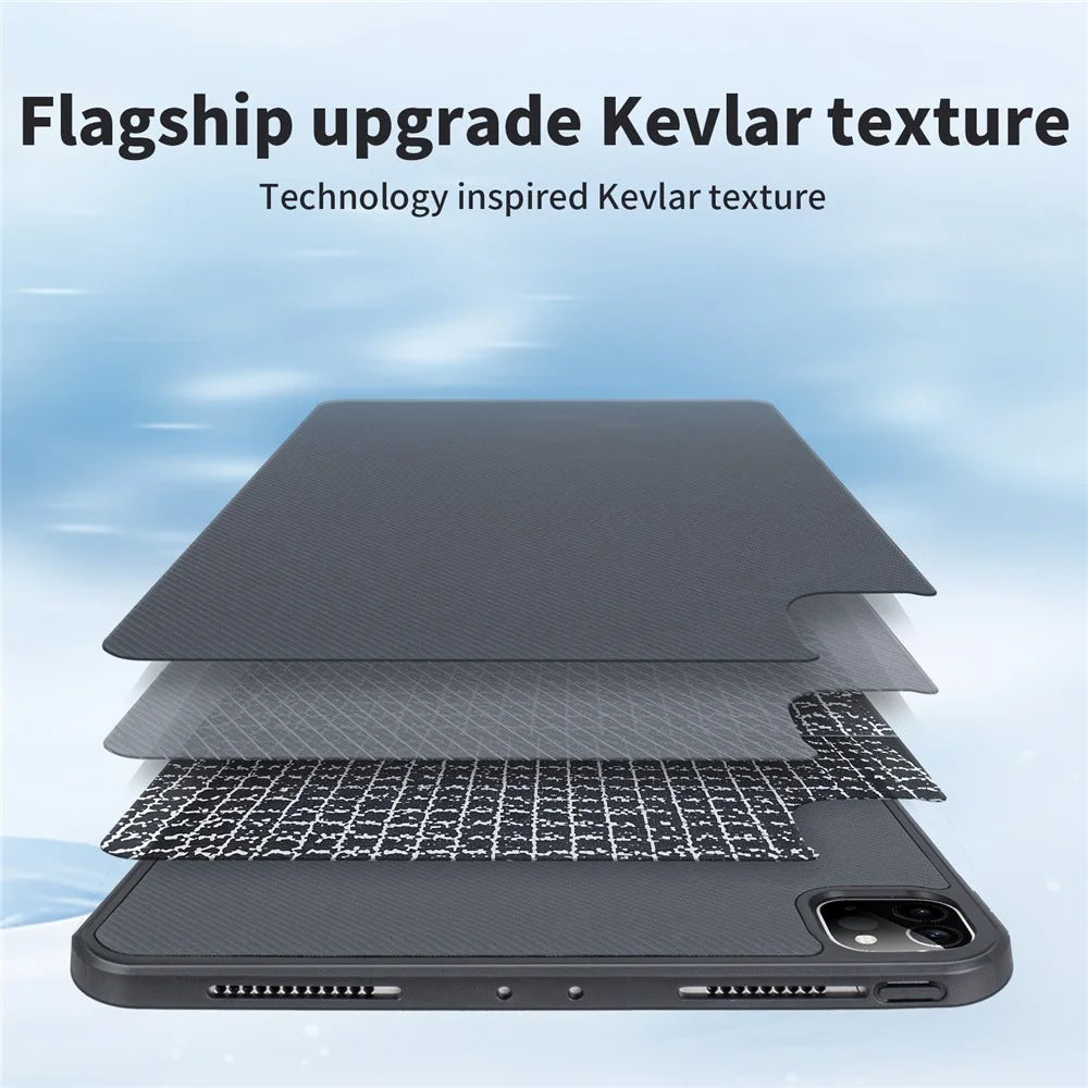 For iPad Pro 11 (2022)  /  (2021)  /  (2020)  /  (2018) Case Carbon Fiber Texture Magnetic Detachable Foldable Kickstand Tablet Cover - Dark Grey - 4
