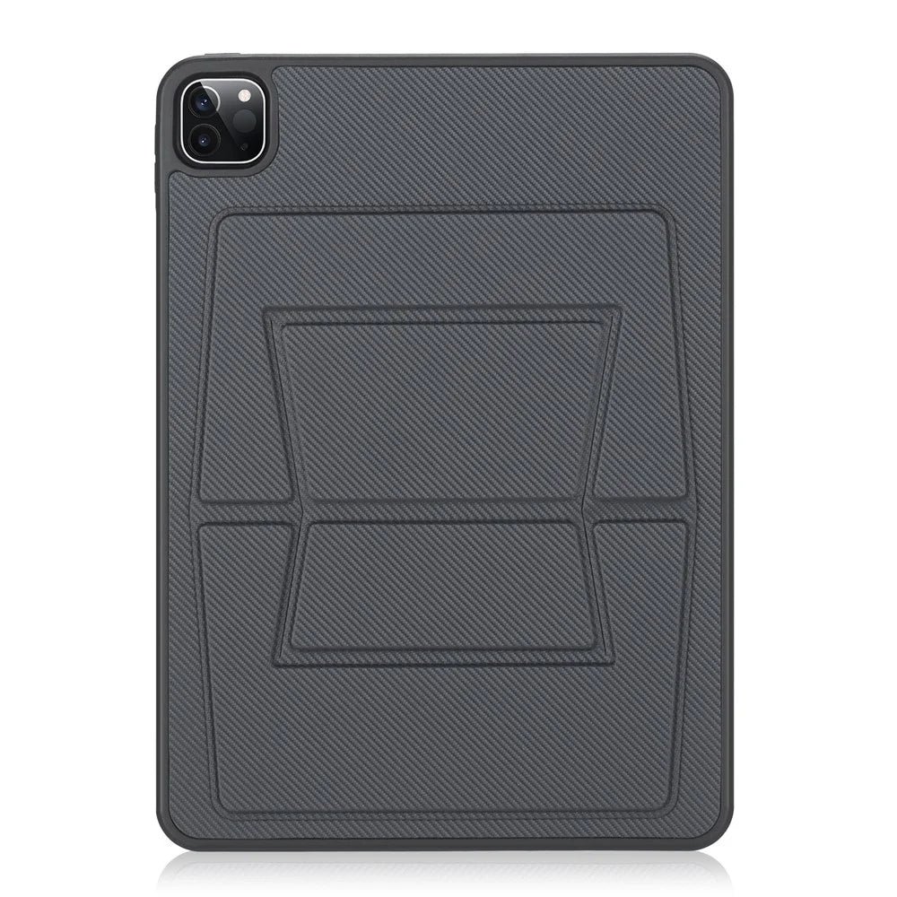 For iPad Pro 11 (2025) / 11 (2024) Case Carbon Fiber Texture Magnetic Detachable Foldable Kickstand Tablet Cover - Dark Grey - 1