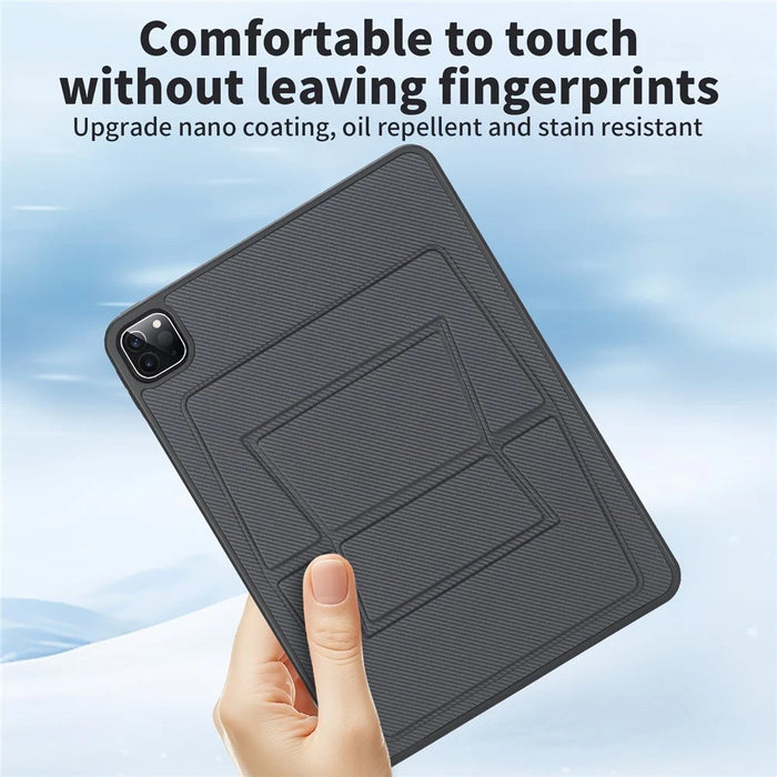 For iPad Pro 11 (2025) / 11 (2024) Case Carbon Fiber Texture Magnetic Detachable Foldable Kickstand Tablet Cover - Dark Grey - 3