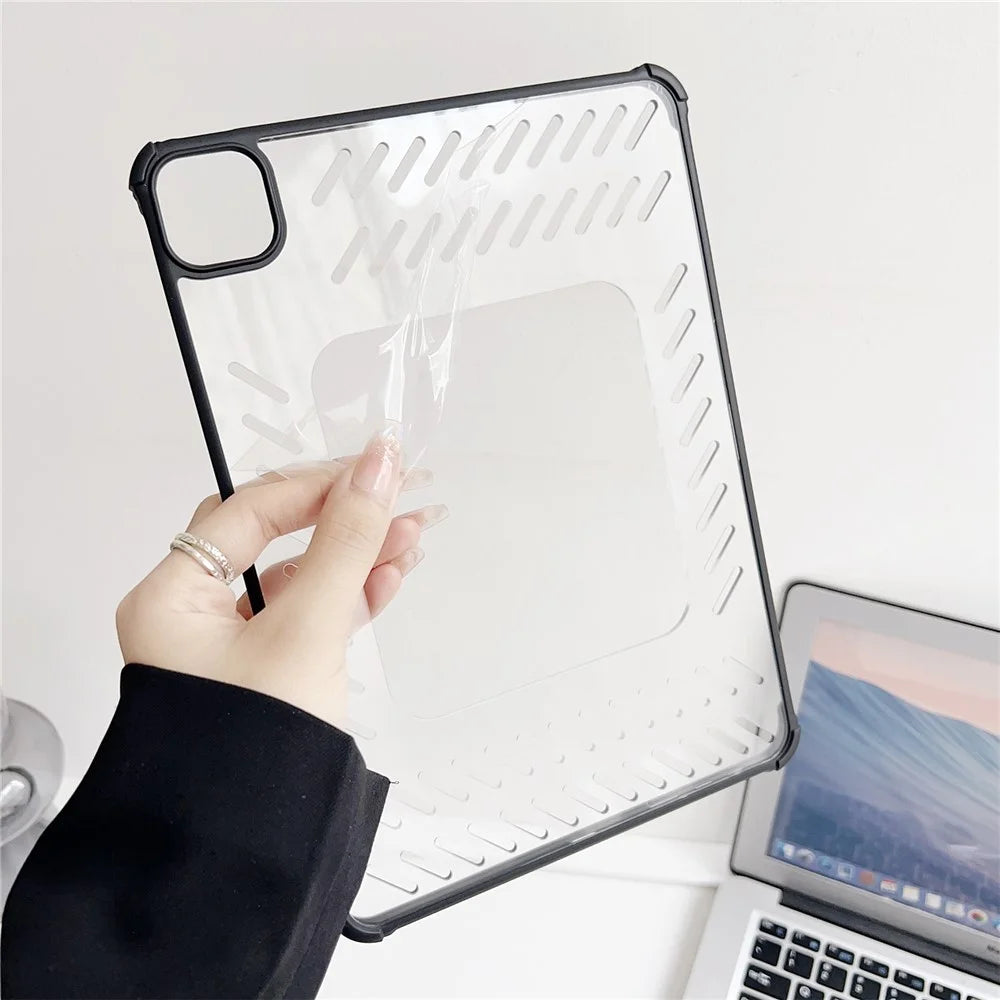 For iPad Air 11 (2026) / (2025) / (2024) Case Hollow Frameless Ventilated TPU Acrylic Clear Tablet Cover - Black - 2