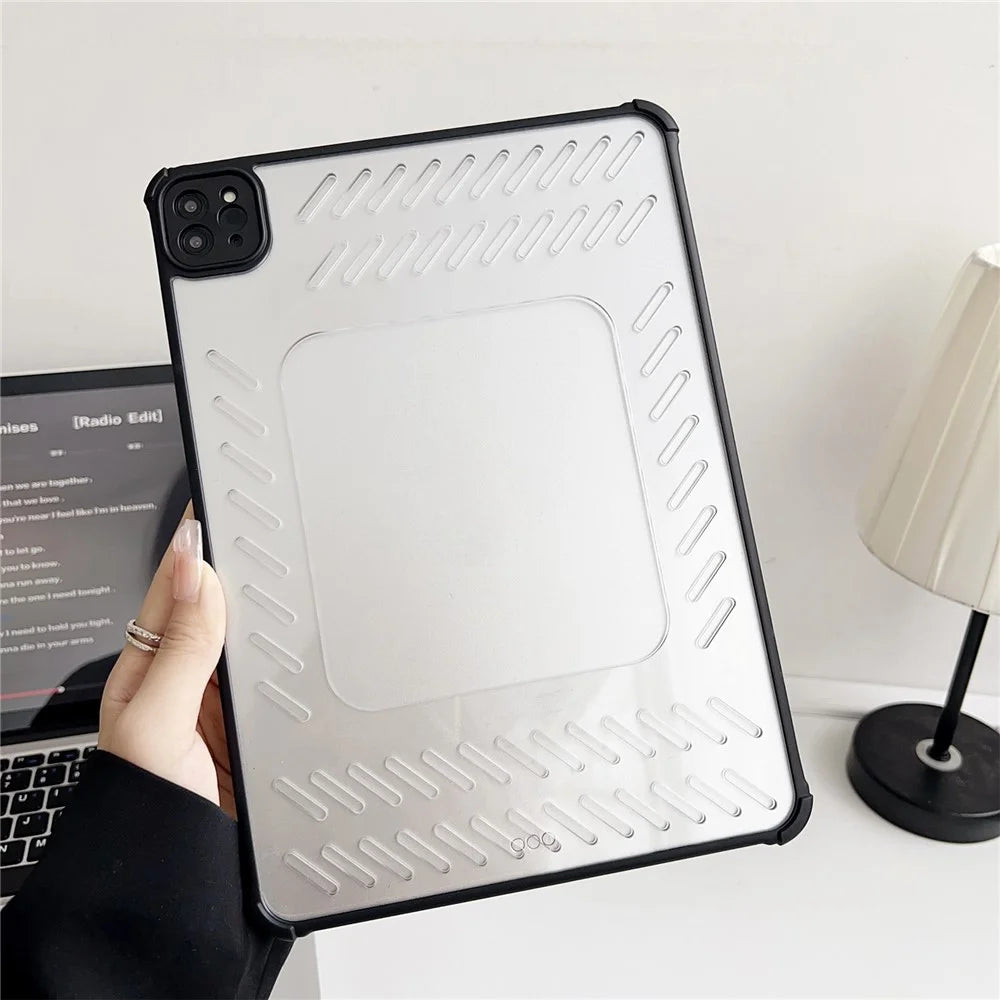 For iPad Air 11 (2026) / (2025) / (2024) Case Hollow Frameless Ventilated TPU Acrylic Clear Tablet Cover - Black - 3