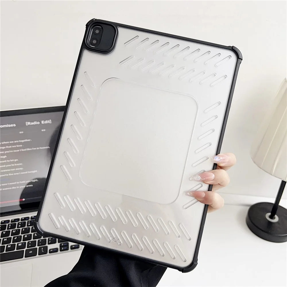 For iPad Air 11 (2026) / (2025) / (2024) Case Hollow Frameless Ventilated TPU Acrylic Clear Tablet Cover - Black - 4