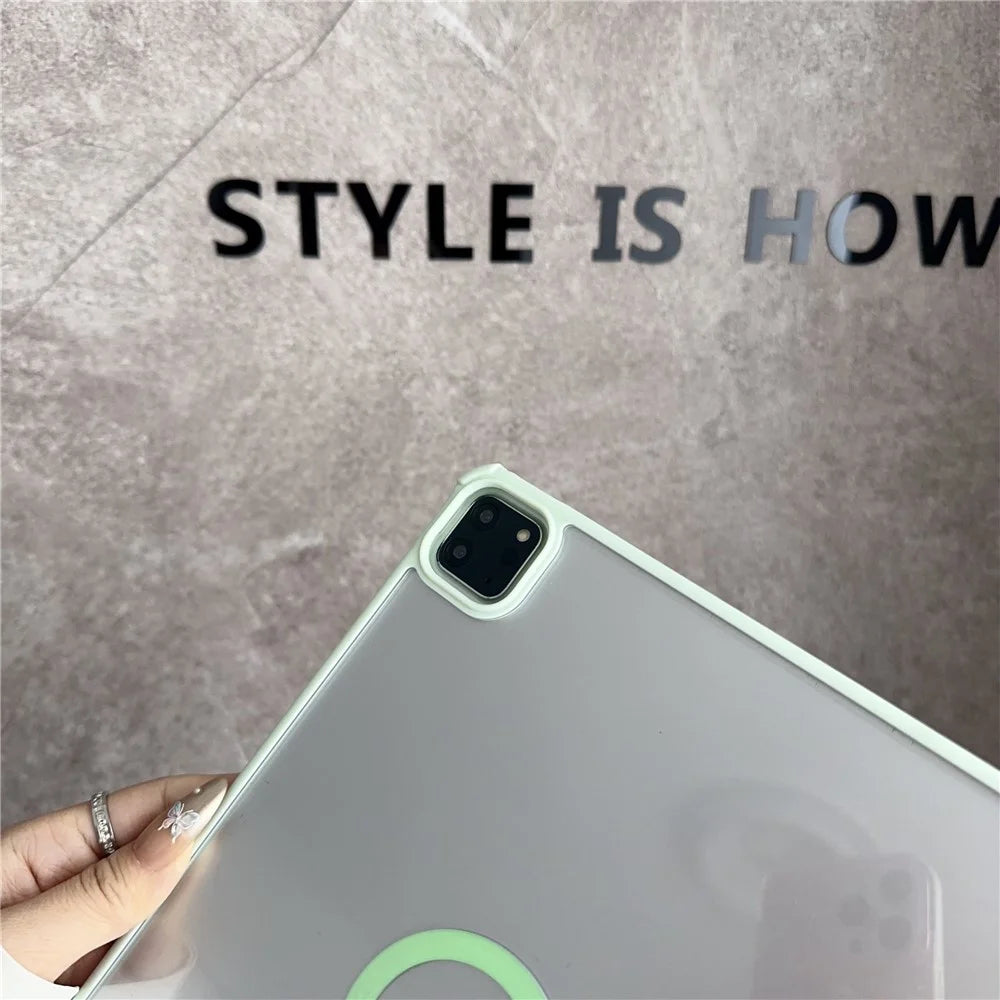 For iPad Air (2022)  /  (2020) Magnetic Case Frameless TPU Acrylic Clear Tablet Cover - Light Green - 2