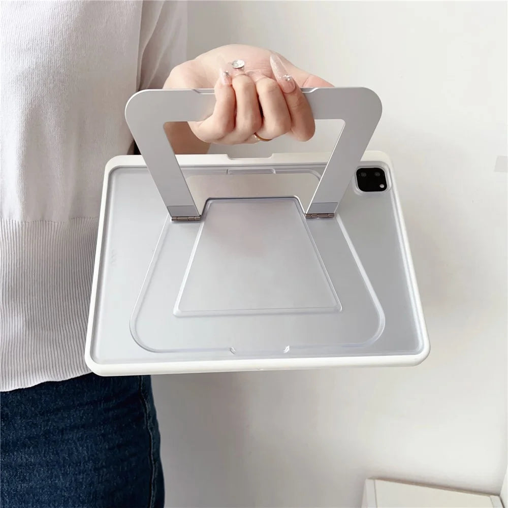 For iPad Air 11 (2026) / (2025) / (2024) Case with Pencil Holder Metal Foldable Kickstand TPU Acrylic Matte Tablet Cover - White - 3