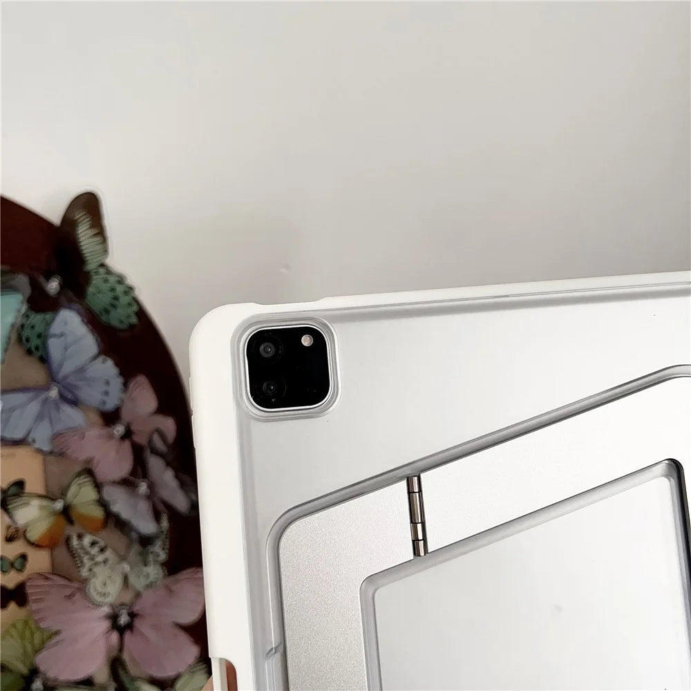 For iPad Air 11 (2026) / (2025) / (2024) Case with Pencil Holder Metal Foldable Kickstand TPU Acrylic Matte Tablet Cover - White - 4