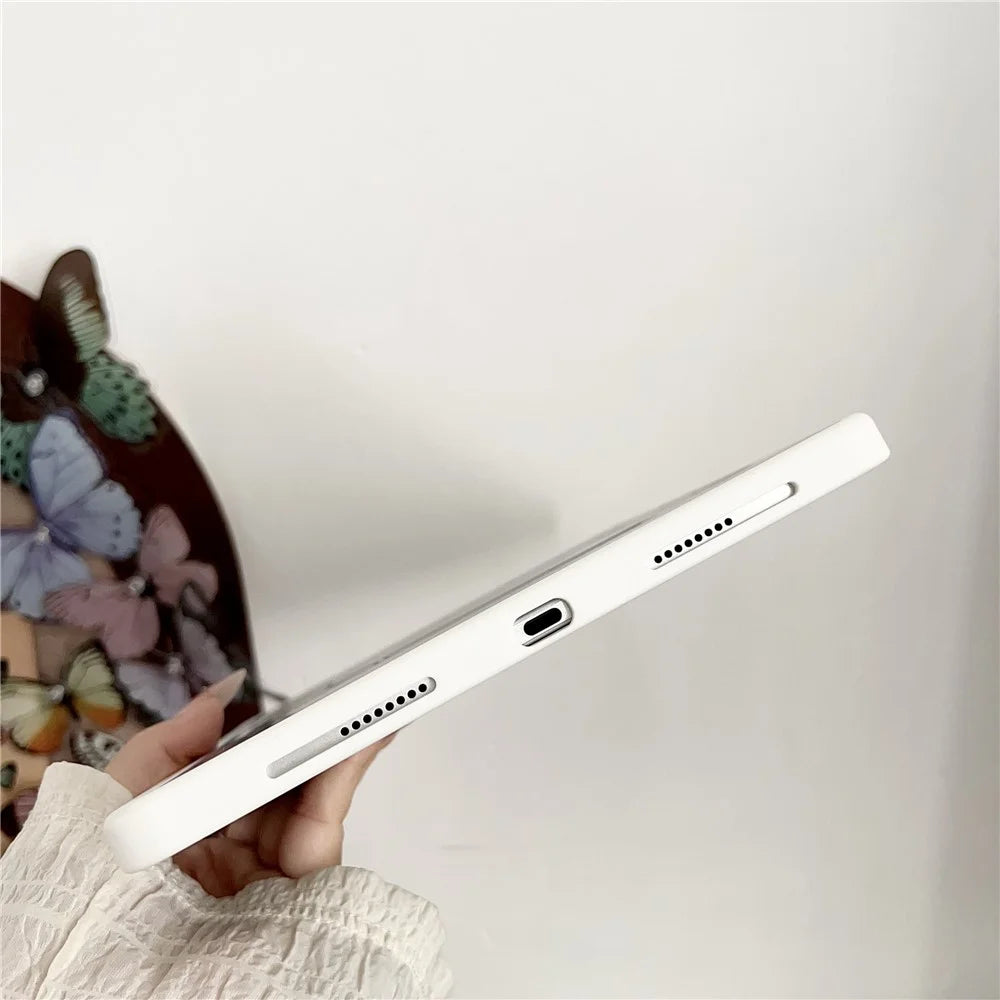 For iPad Air 11 (2026) / (2025) / (2024) Case with Pencil Holder Metal Foldable Kickstand TPU Acrylic Matte Tablet Cover - White - 5