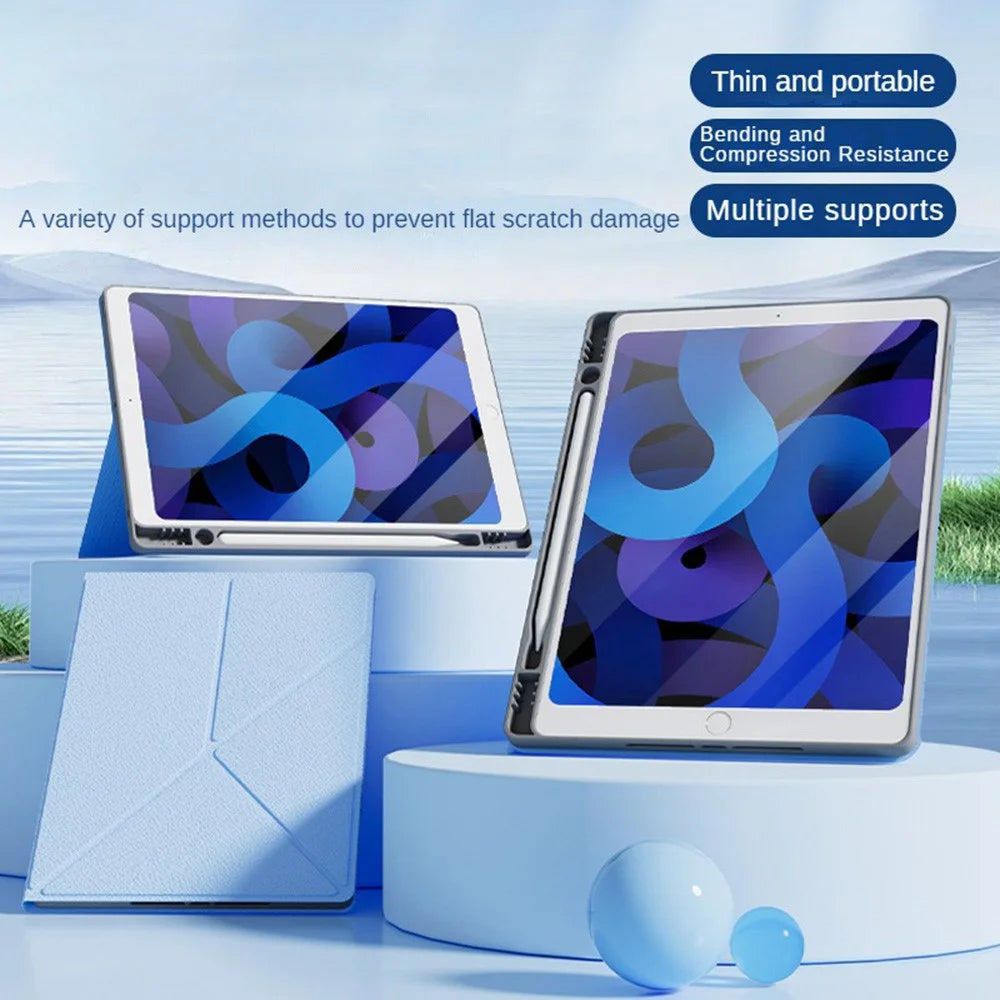 Tablet Case For iPad 10.2 (2021)  /  (2020)  /  (2019) Folding Stand Shockproof Leather Cover with Pencil Holder - Baby Blue - 3