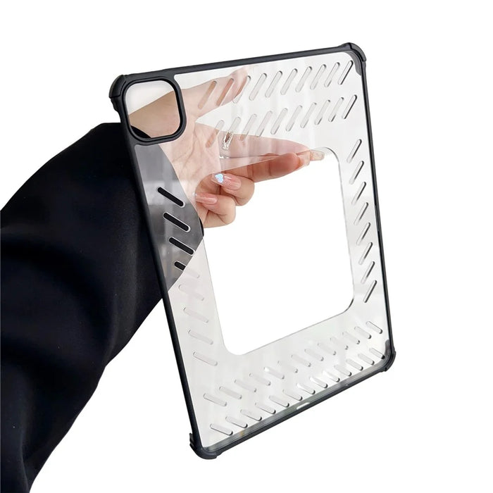 For iPad Air (2022)  /  (2020) Case Hollow Frameless Ventilated TPU Acrylic Clear Tablet Cover - Black - 5
