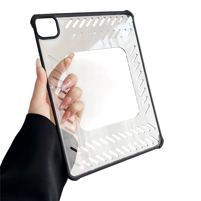 For iPad Air (2022)  /  (2020) Case Hollow Frameless Ventilated TPU Acrylic Clear Tablet Cover - Black - 6