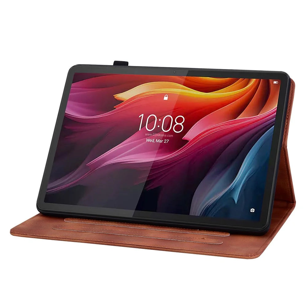 For Lenovo Tab K11 Gen 2 / Idea Tab / Xiaoxin Pad 11 2025 Case Lily Flower Imprint Card Slots Leather Tablet Cover - Brown - 2