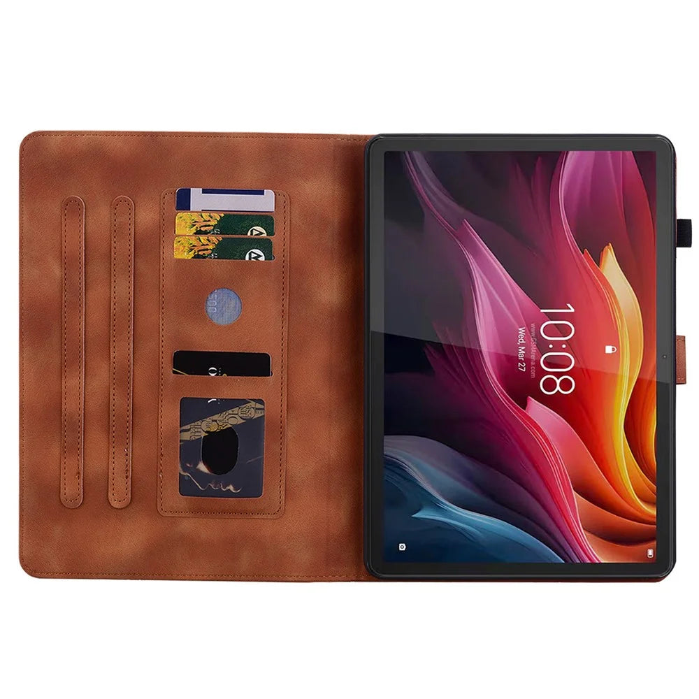 For Lenovo Tab K11 Gen 2 / Idea Tab / Xiaoxin Pad 11 2025 Case Lily Flower Imprint Card Slots Leather Tablet Cover - Brown - 4