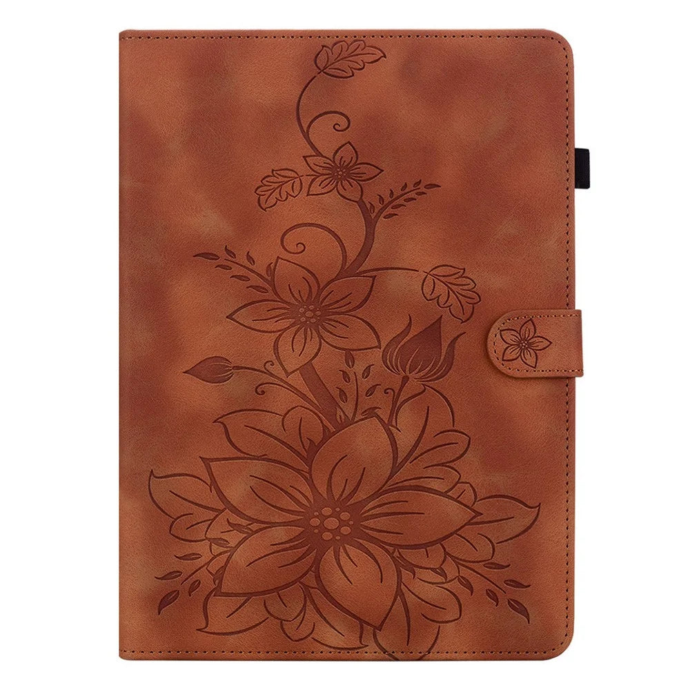 For Lenovo Tab K11 Gen 2 / Idea Tab / Xiaoxin Pad 11 2025 Case Lily Flower Imprint Card Slots Leather Tablet Cover - Brown - 6