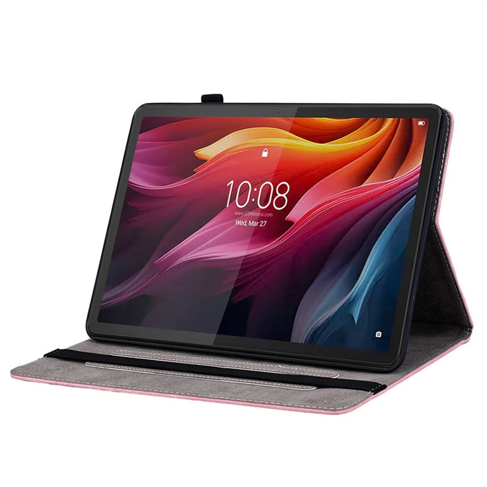 For Lenovo Tab K11 Gen 2 / Idea Tab / Xiaoxin Pad 11 2025 Case Card Holder Anti-Scratch Leather Cover Rose Flower Imprint - Pink - 3