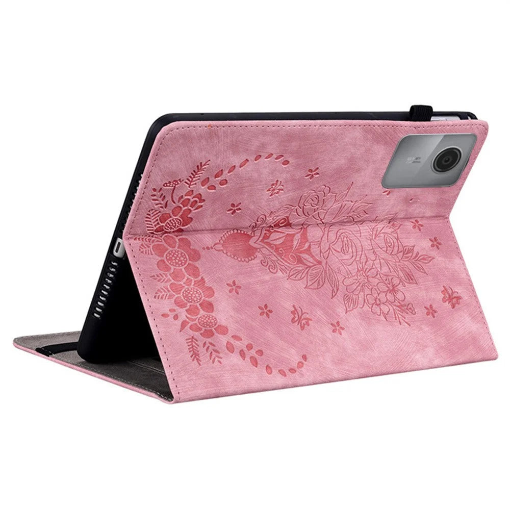 For Lenovo Tab K11 Gen 2 / Idea Tab / Xiaoxin Pad 11 2025 Case Card Holder Anti-Scratch Leather Cover Rose Flower Imprint - Pink - 4