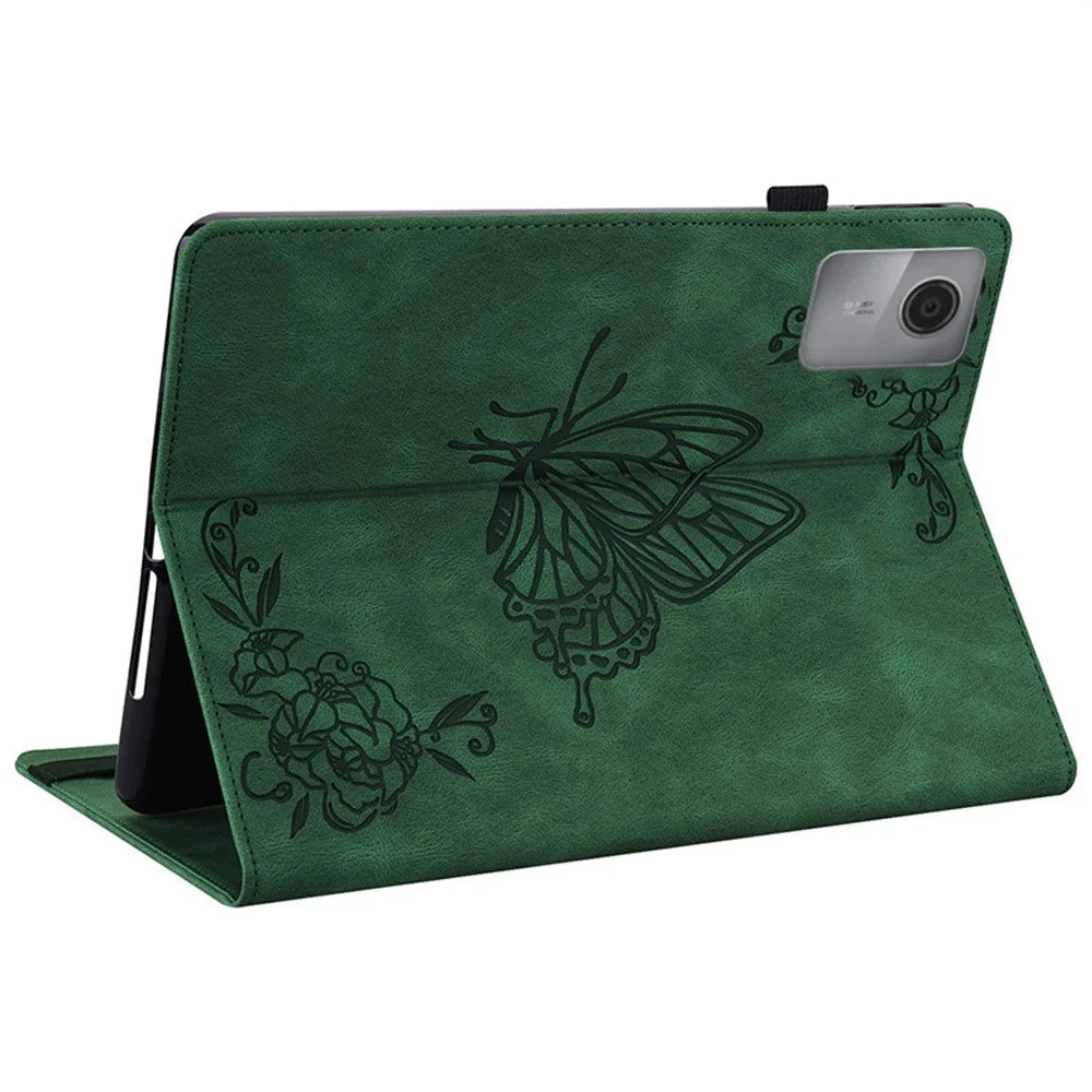 For Lenovo Tab K11 Gen 2 / Idea Tab / Xiaoxin Pad 11 2025 Case Butterfly Flower Imprint PU Leather Tablet Cover with Card Slots - Green - 3