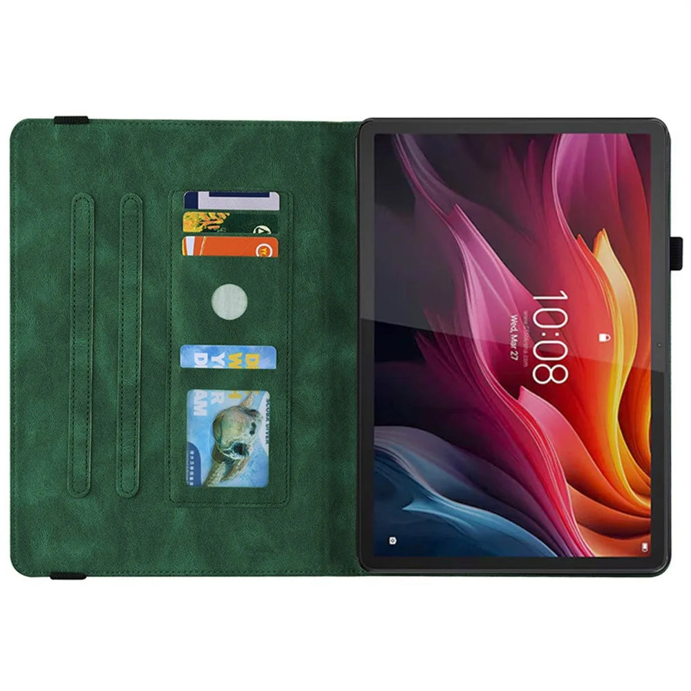 For Lenovo Tab K11 Gen 2 / Idea Tab / Xiaoxin Pad 11 2025 Case Butterfly Flower Imprint PU Leather Tablet Cover with Card Slots - Green - 4