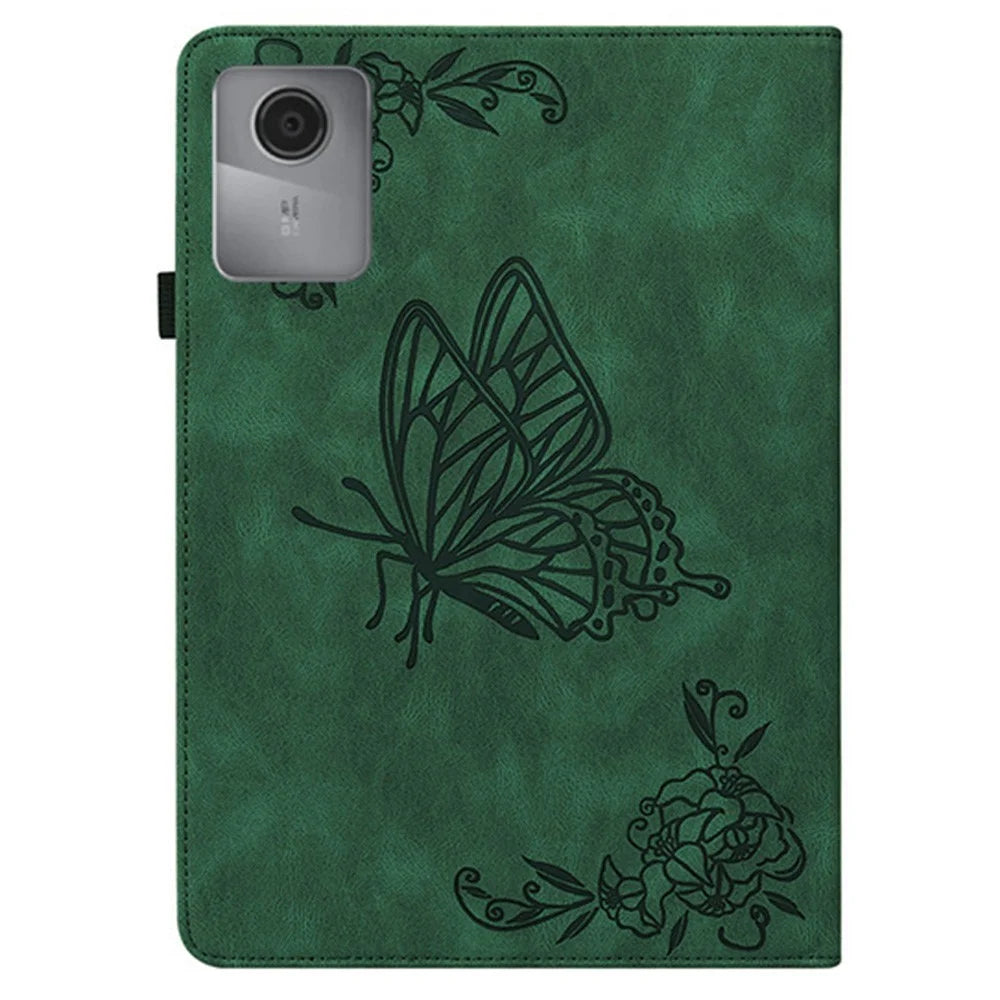 For Lenovo Tab K11 Gen 2 / Idea Tab / Xiaoxin Pad 11 2025 Case Butterfly Flower Imprint PU Leather Tablet Cover with Card Slots - Green - 5