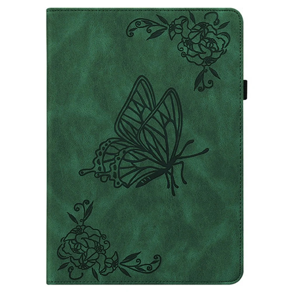 For Lenovo Tab K11 Gen 2 / Idea Tab / Xiaoxin Pad 11 2025 Case Butterfly Flower Imprint PU Leather Tablet Cover with Card Slots - Green - 6