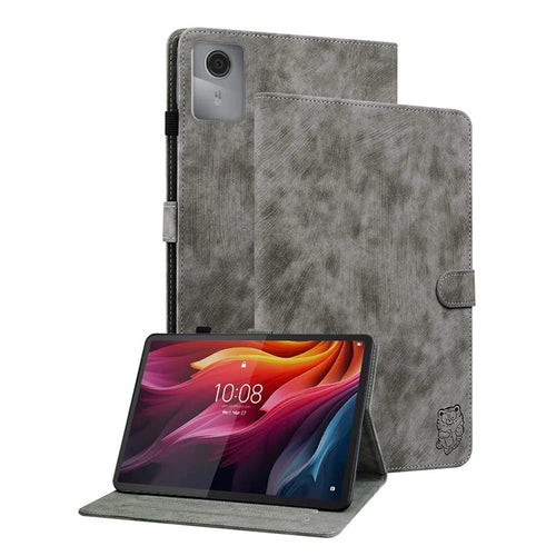 For Lenovo Tab K11 Gen 2 / Idea Tab / Xiaoxin Pad 11 2025 Case Tiger Imprint Anti-Scratch PU Leather Tablet Cover - Grey - 1