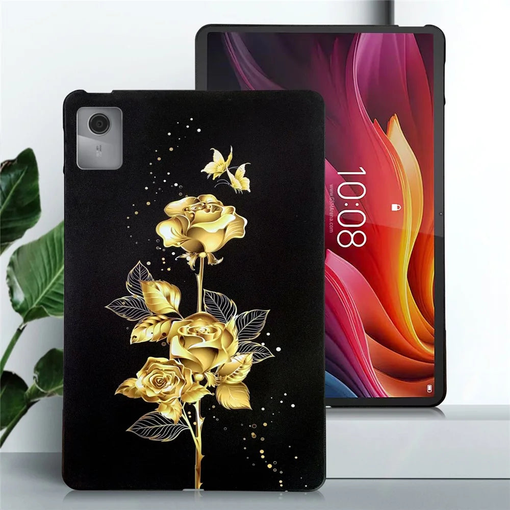 For Lenovo Tab K11 Gen 2 / Idea Tab / Xiaoxin Pad 11 2025 TPU Case Pattern Printing Slim Tablet Protective Cover - Golden Butterfly Rose - 2