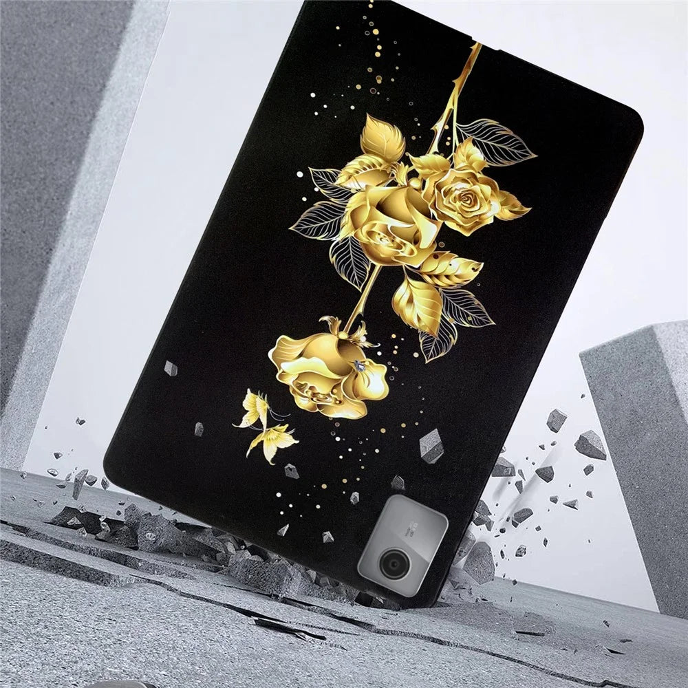 For Lenovo Tab K11 Gen 2 / Idea Tab / Xiaoxin Pad 11 2025 TPU Case Pattern Printing Slim Tablet Protective Cover - Golden Butterfly Rose - 4