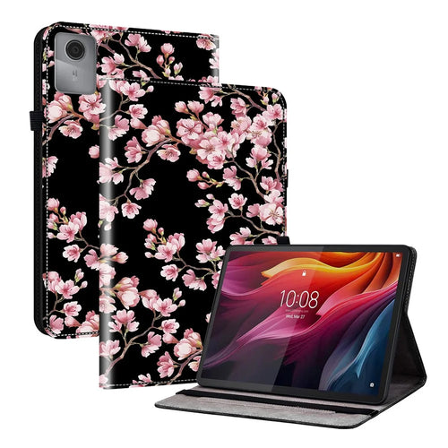 For Lenovo Tab K11 Gen 2 / Idea Tab / Xiaoxin Pad 11 2025 Leather Case Pattern Printed Stand Tablet Cover with Card Slots - Plum Blossom - 1