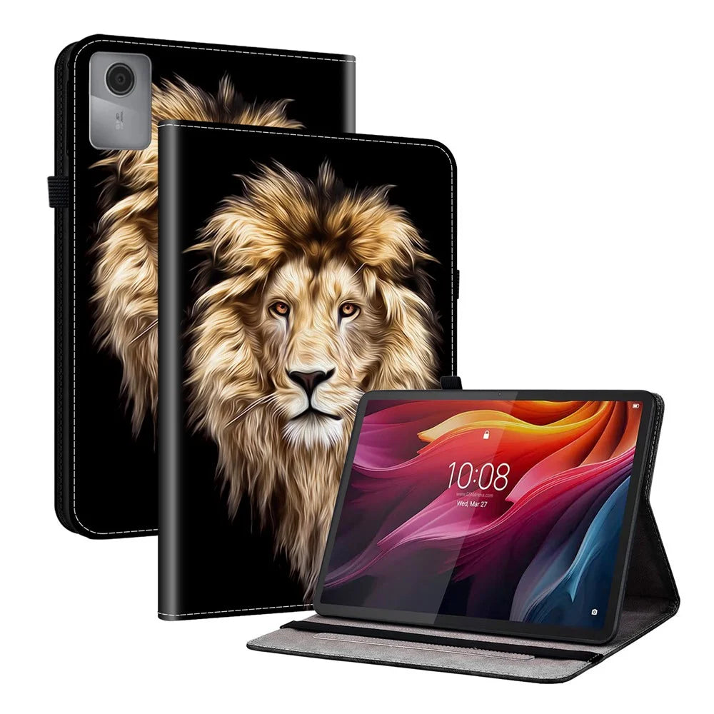 For Lenovo Tab K11 Gen 2 / Idea Tab / Xiaoxin Pad 11 2025 Leather Case Pattern Printed Stand Tablet Cover with Card Slots - Lion Head - 1