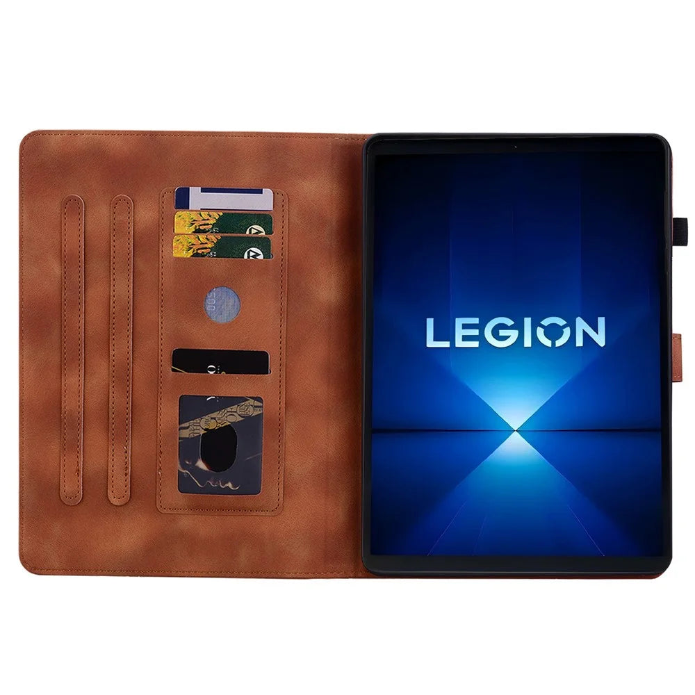 For Lenovo Legion Y700 Gen 4 Case Lily Flower Imprint Card Slots Leather Tablet Cover - Brown - 4
