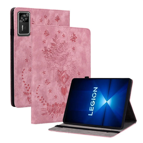 For Lenovo Legion Y700 Gen 4 Case Card Holder Anti-Scratch Leather Cover Rose Flower Imprint - Pink - 1