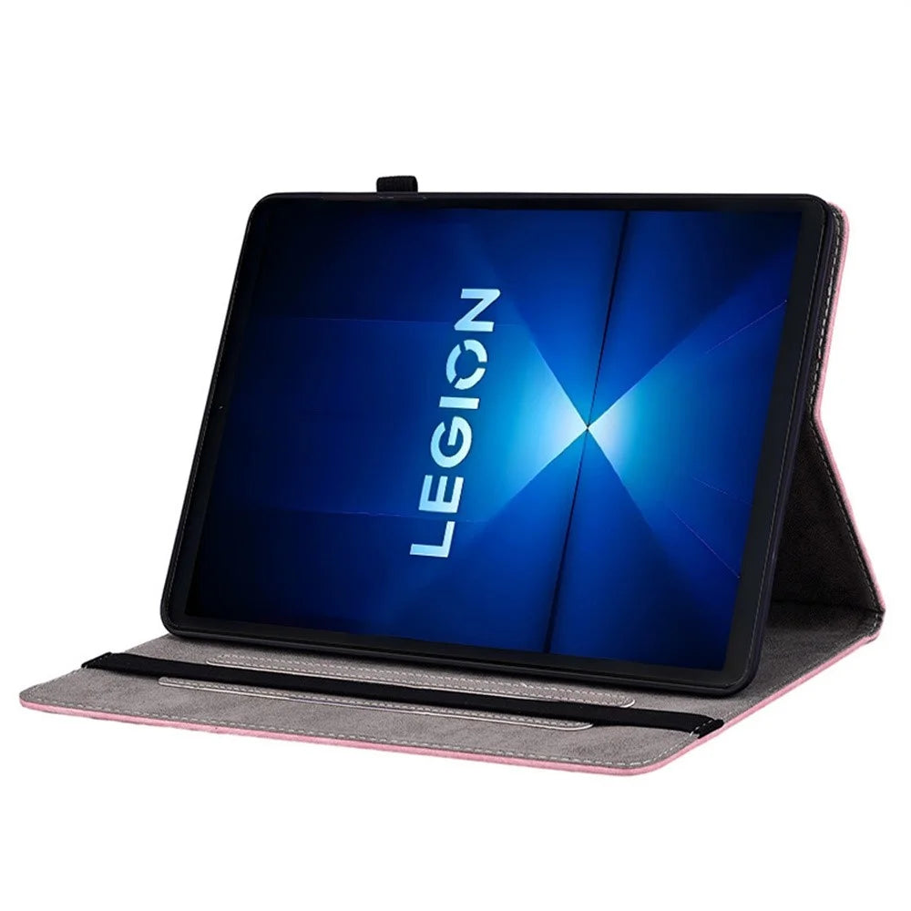 For Lenovo Legion Y700 Gen 4 Case Card Holder Anti-Scratch Leather Cover Rose Flower Imprint - Pink - 2